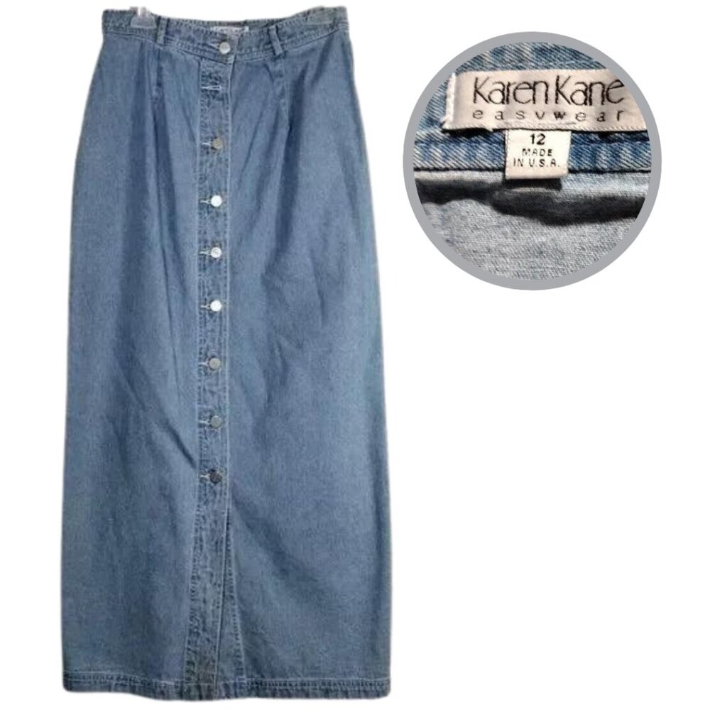 Women's Jean Skirt Size 12 Button Up Denim Vintage Karen Kane Trendy Skirts - Picture 2 of 10